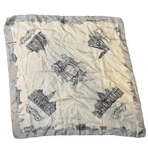 Rome Silk Souvenir Scarf Navy Cream 22"x22" Vintage
